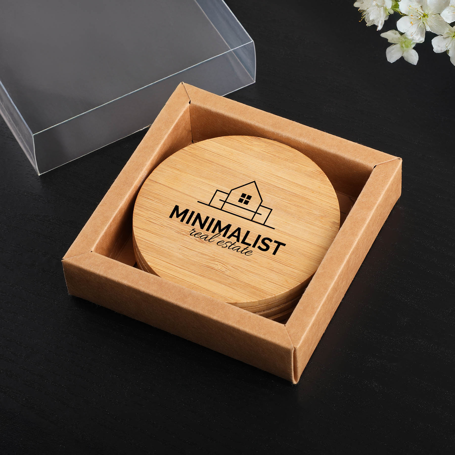 Picture of Round Bamboo 4 Pc. Coaster Set In Box