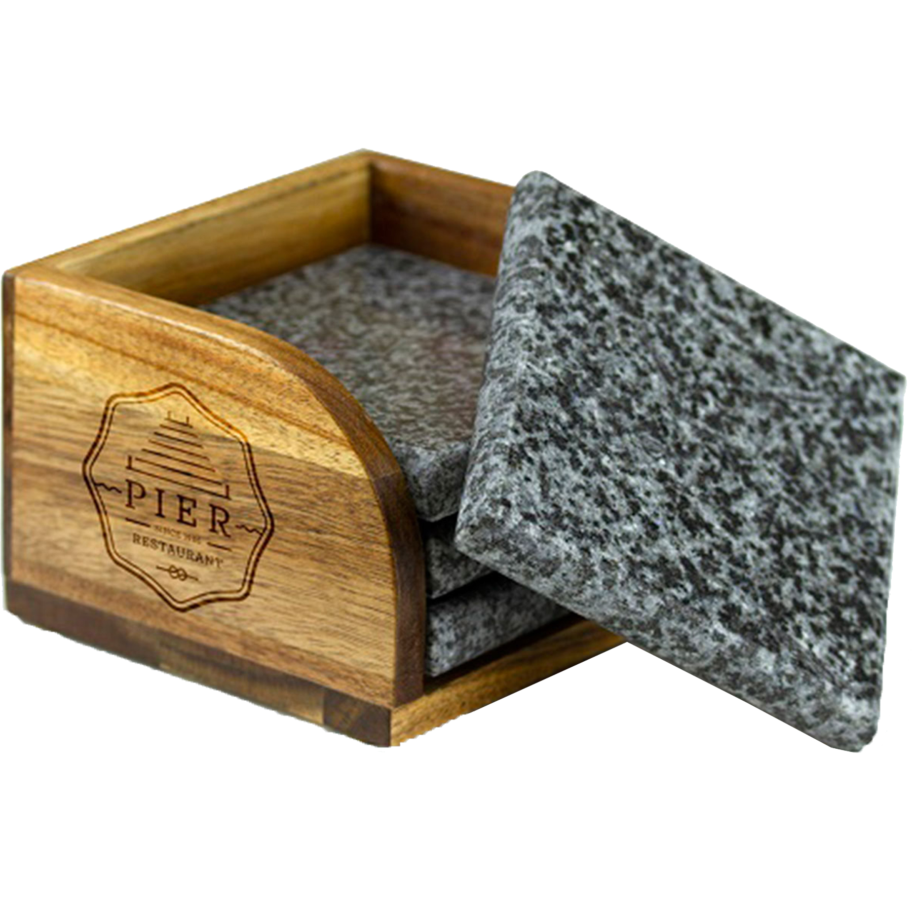 Picture of 4 Pc. Granite Coaster Set with Acacia Wood Stand