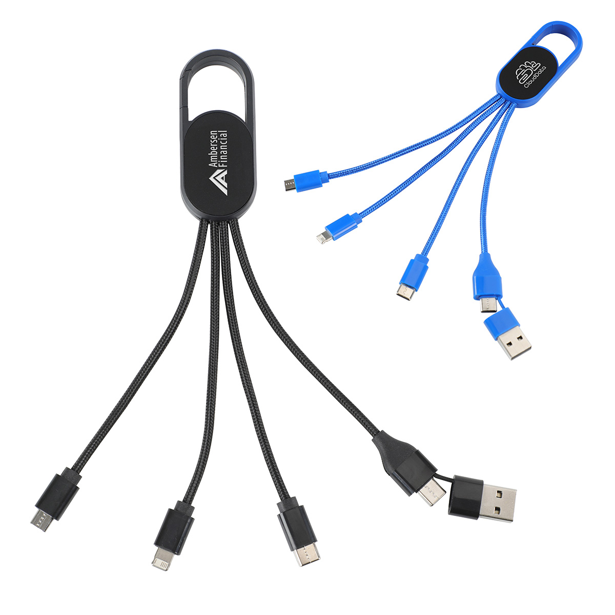 Picture of Hex 6-in-1 Light-Up Charging Cable with Carabiner Clip and Recycled Casing