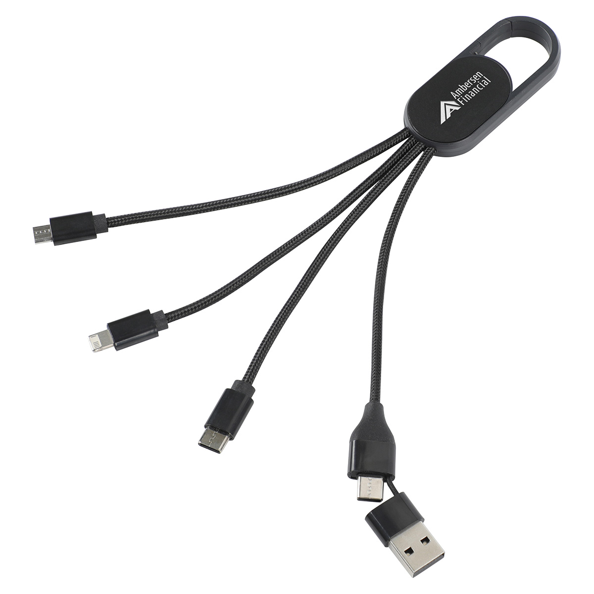Picture of Hex 6-in-1 Light-Up Charging Cable with Carabiner Clip and Recycled Casing