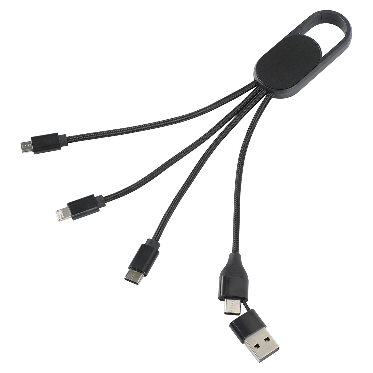 Picture of Hex 6-in-1 Light-Up Charging Cable with Carabiner Clip and Recycled Casing