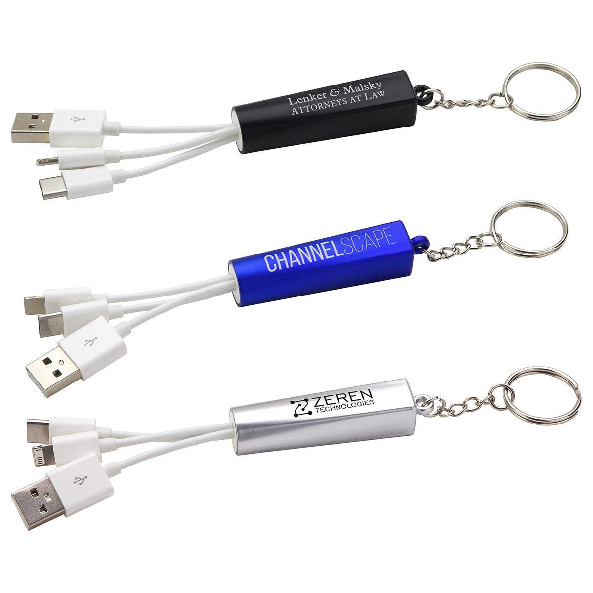 Picture of Trey 3-in-1 Light-Up Charging Cable with Keychain