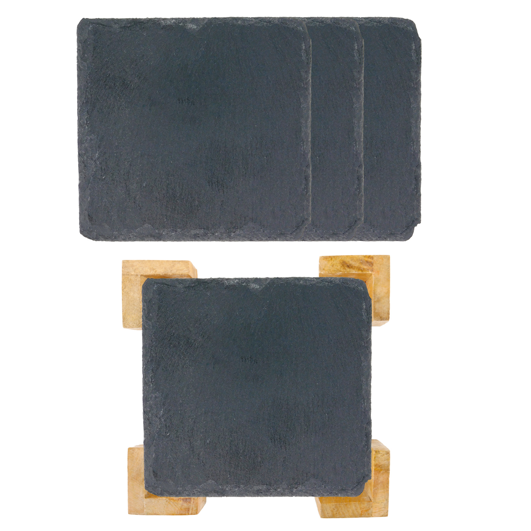 Picture of 4 Pc. Square Slate Coaster In Bamboo Stand