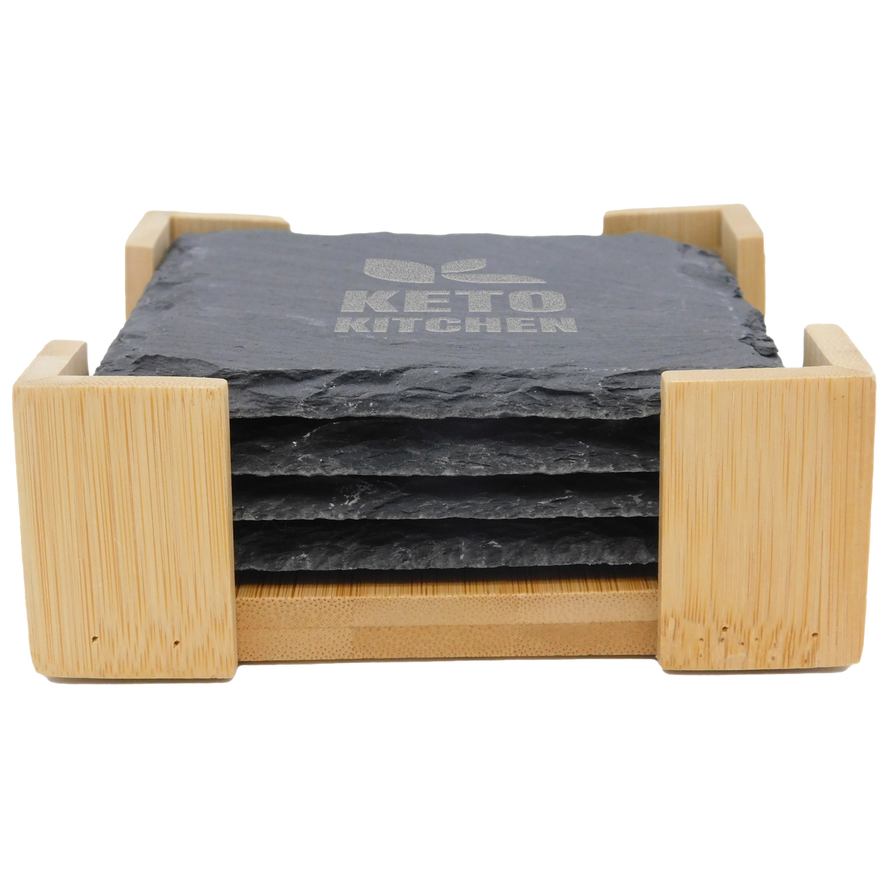 Picture of 4 Pc. Square Slate Coaster In Bamboo Stand