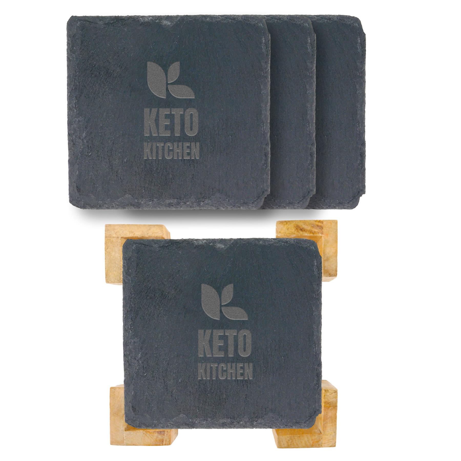 Picture of 4 Pc. Square Slate Coaster In Bamboo Stand