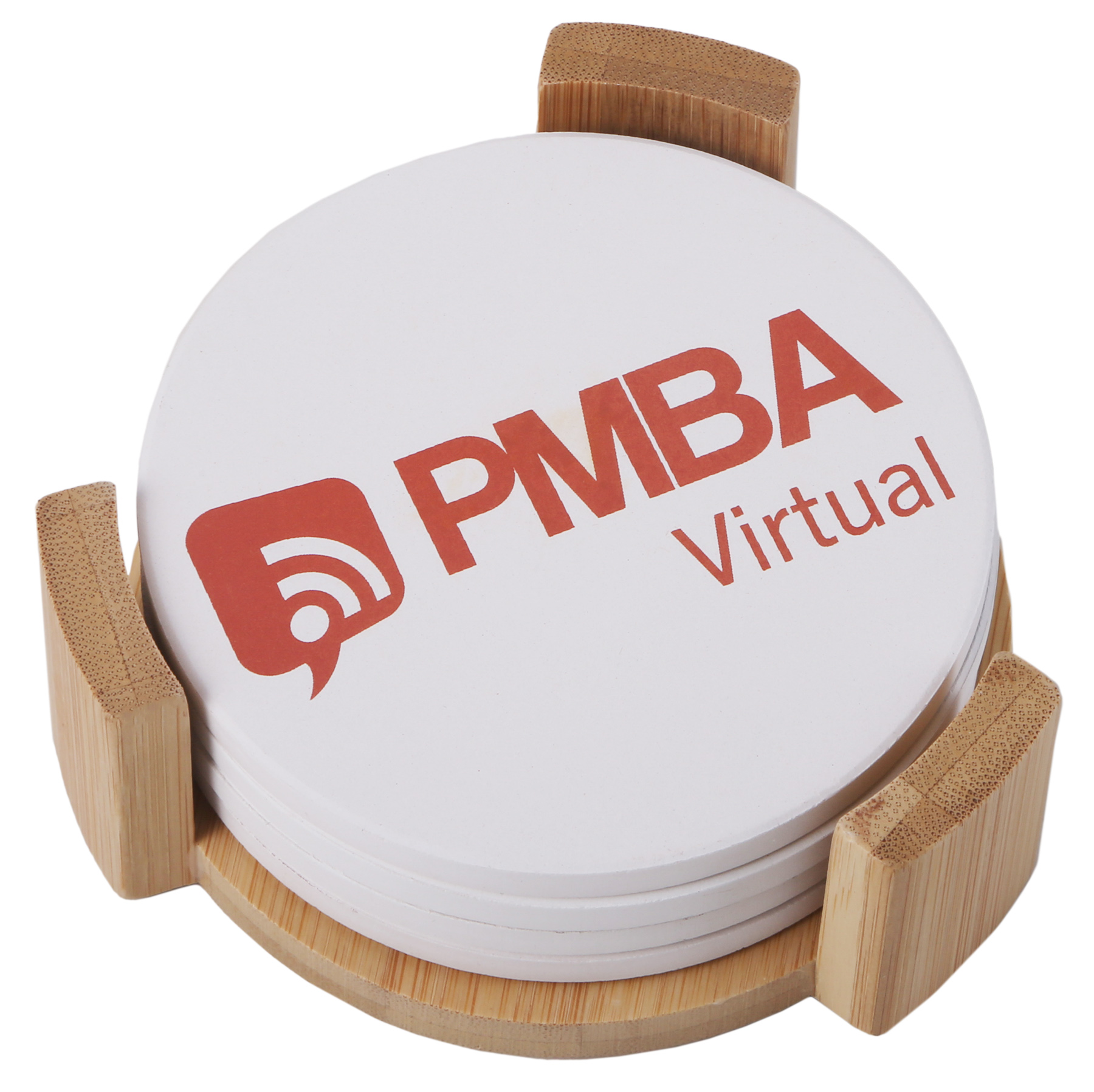 Picture of Round Ceramic Coaster: 4 Pc Set with Wood Stand