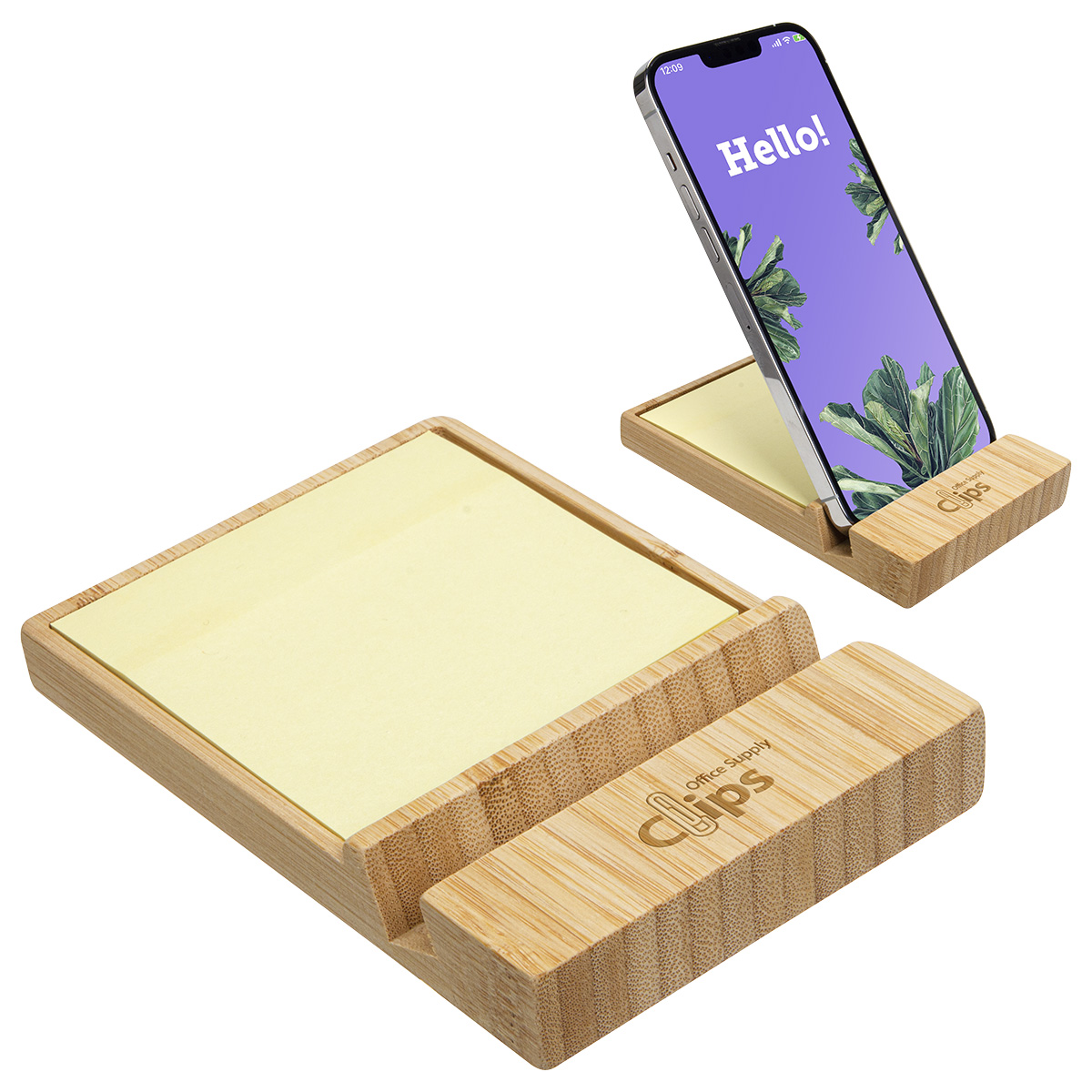 Picture of Bamboo Sticky Note Dispenser with Phone Holder