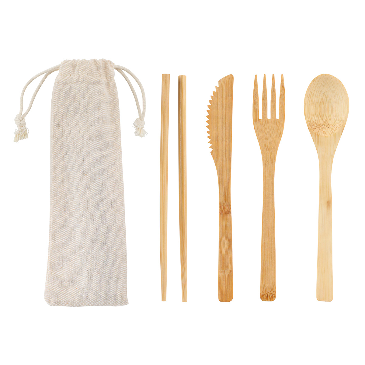Picture of Bamboo Cutlery Set In Cotton Drawstring Pouch