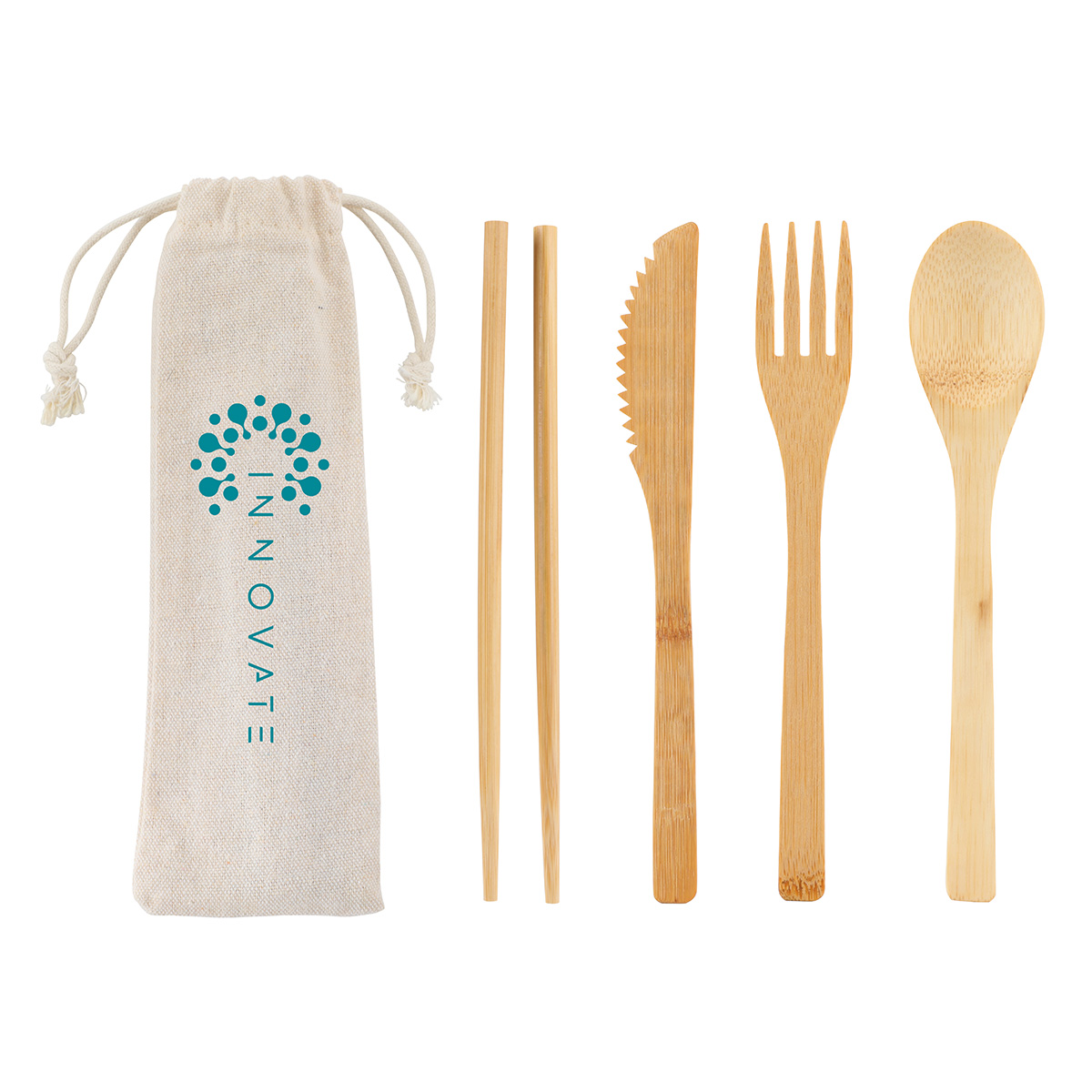 Picture of Bamboo Cutlery Set In Cotton Drawstring Pouch