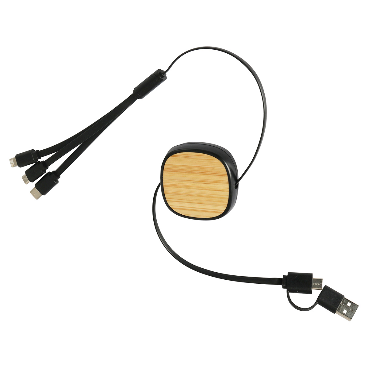 Picture of Bamboo Retractable 3-in-1 Charging Cable with Dual Inputs