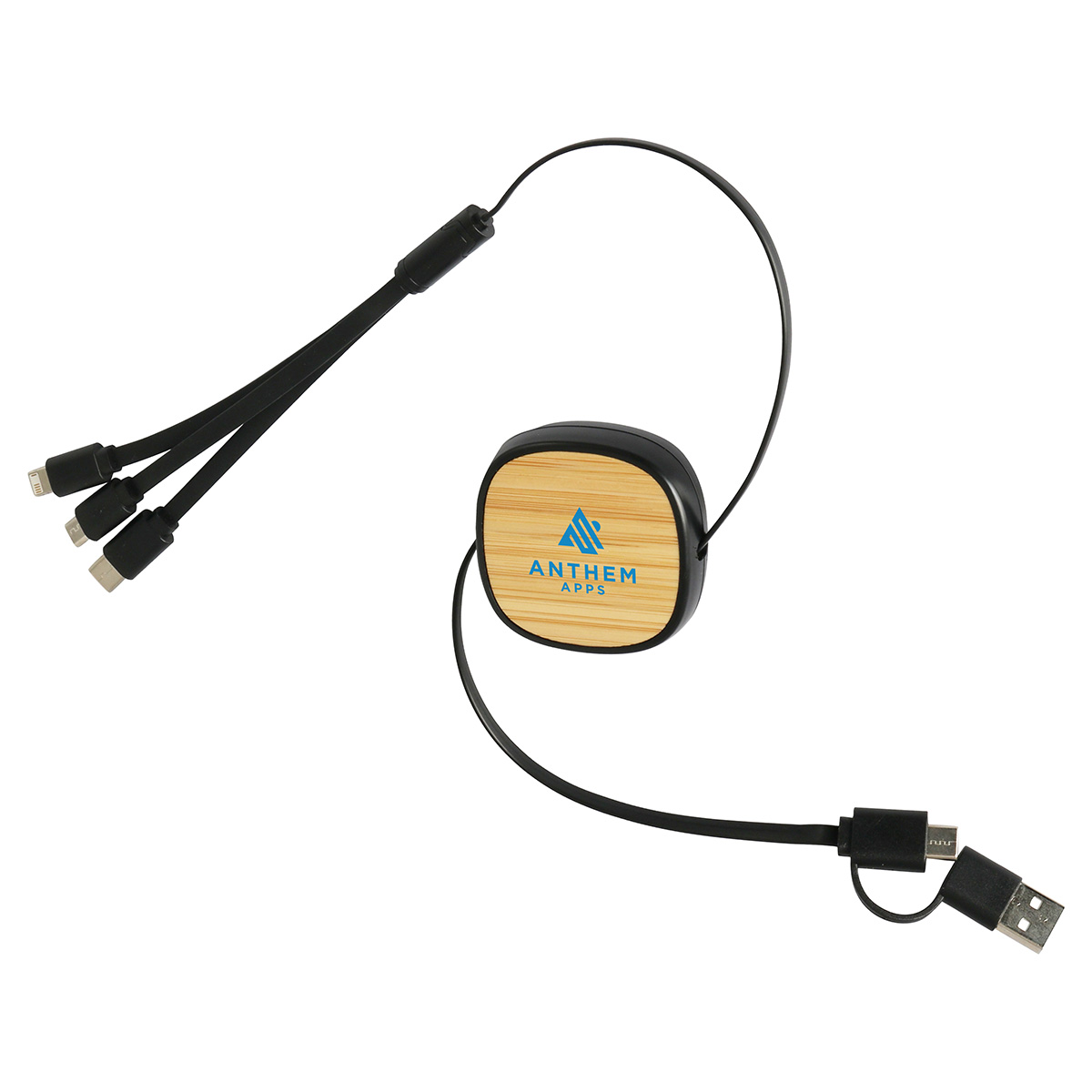 Picture of Bamboo Retractable 3-in-1 Charging Cable with Dual Inputs