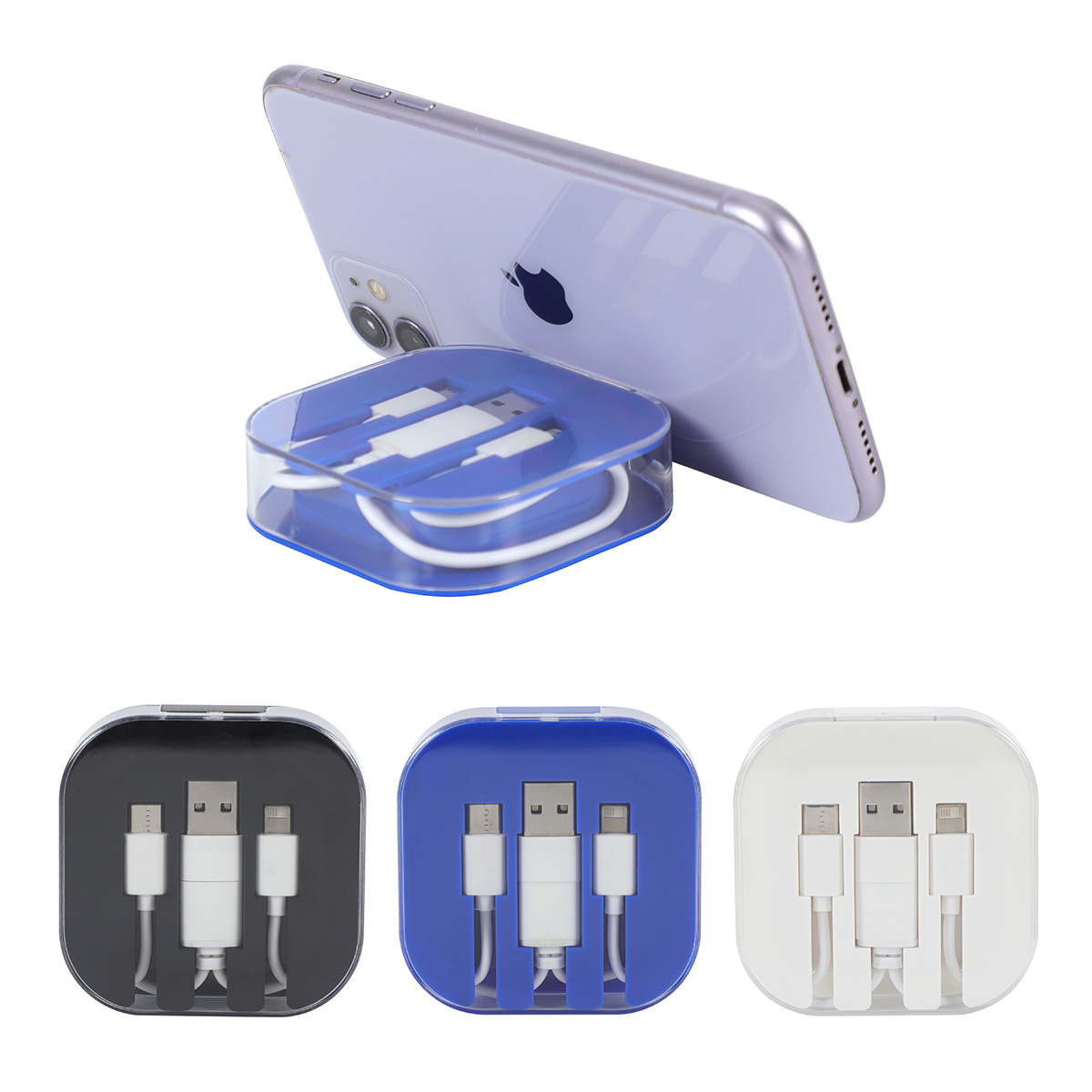 Picture of Tetra 4-in-1 Charging Cable With Recycled ABS Case & Built-In Phone Stand