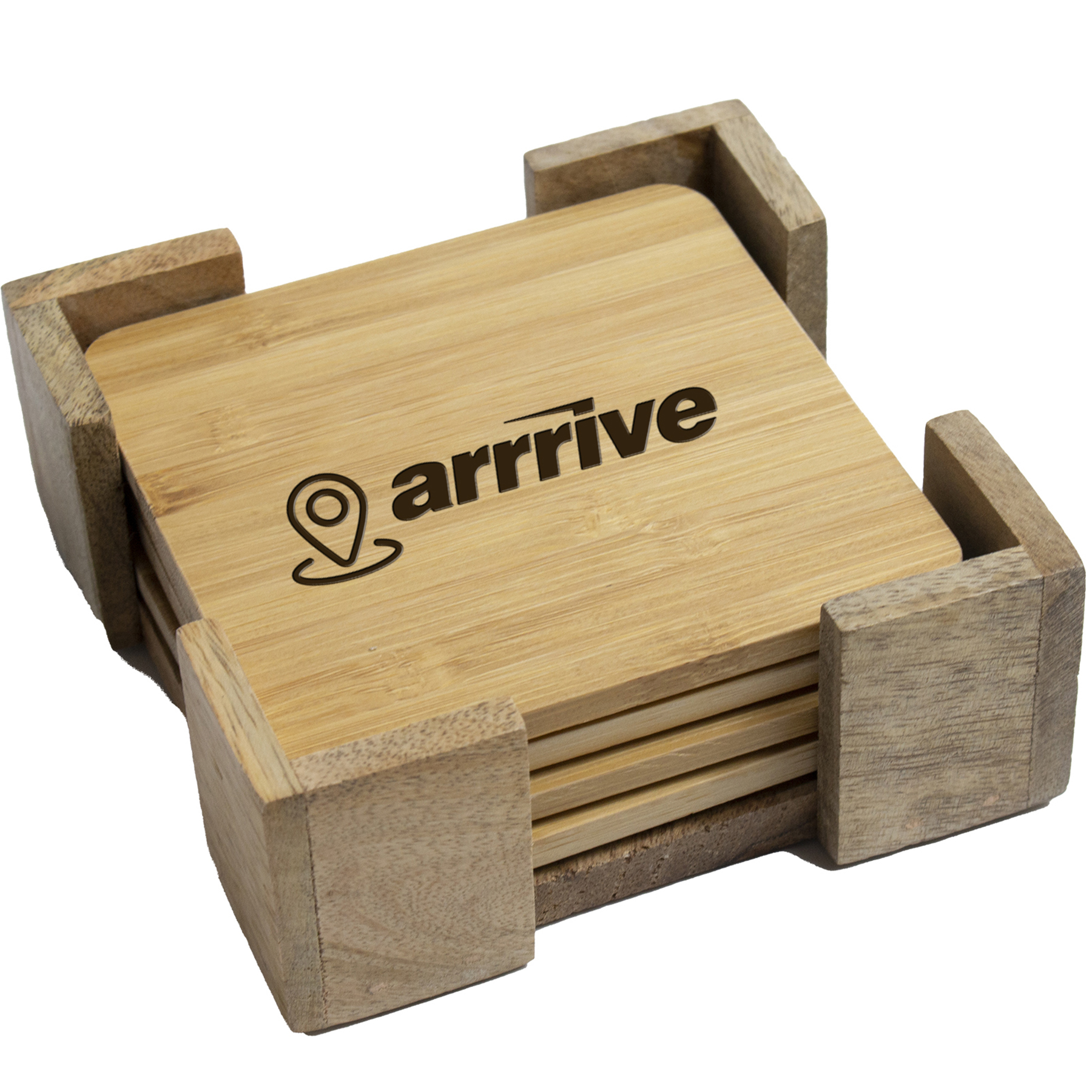 Picture of 4 Pc. Square Bamboo Coaster Set with Stand: 4 piece Square