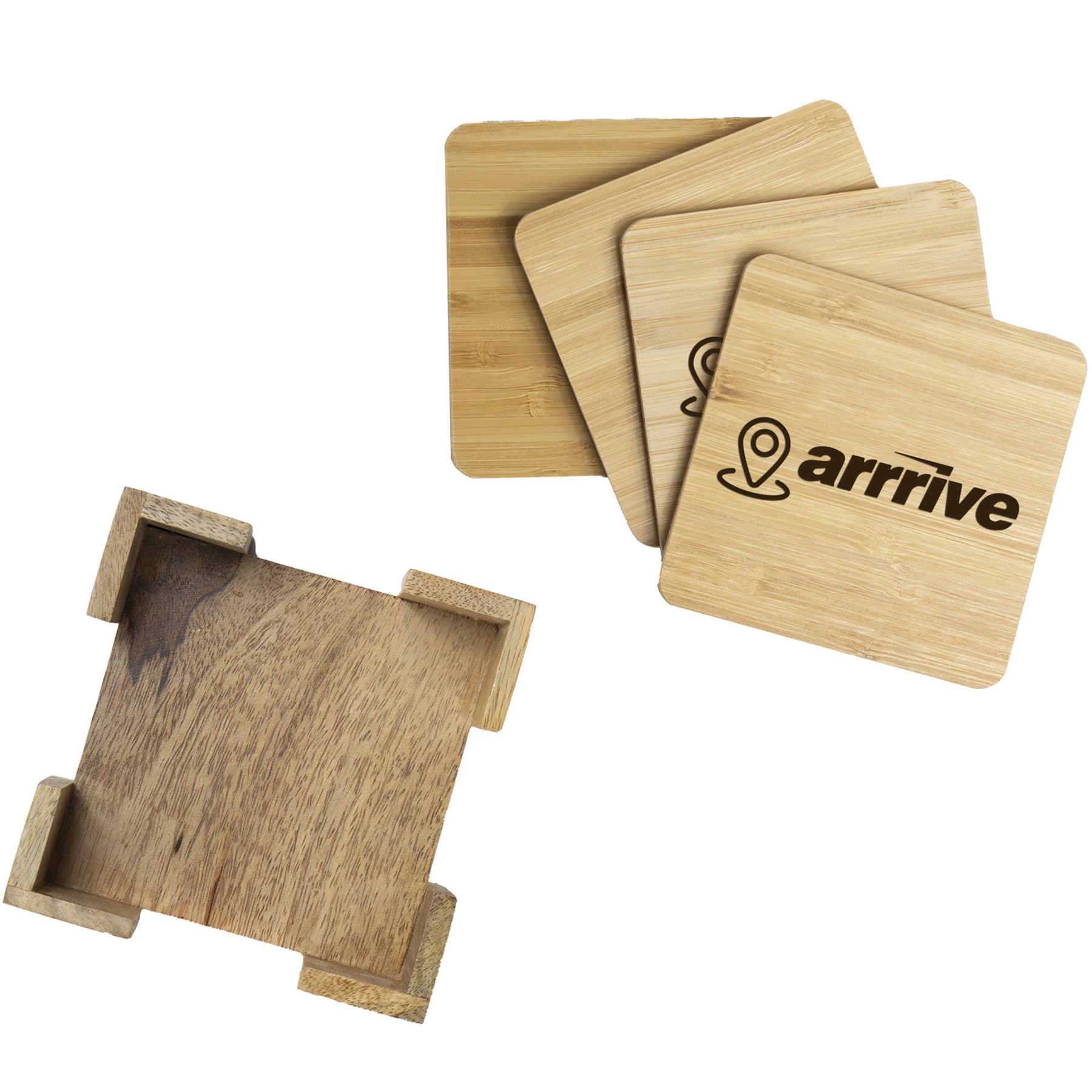Picture of 4 Pc. Square Bamboo Coaster Set with Stand: 4 piece Square