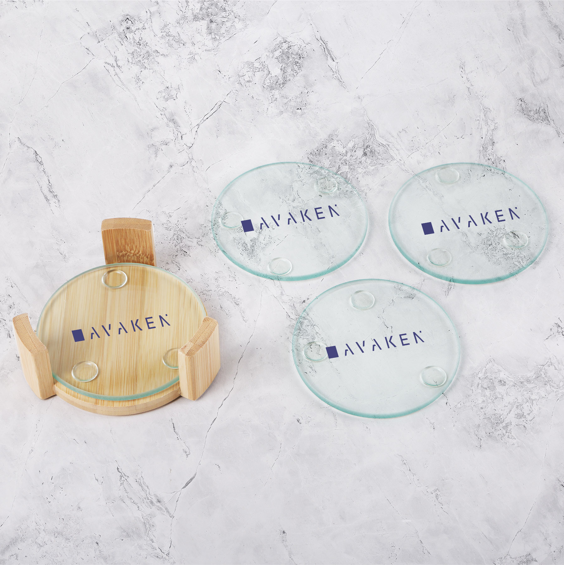 Picture of 5 Pc. Glass Round Coaster Set with Wood Stand