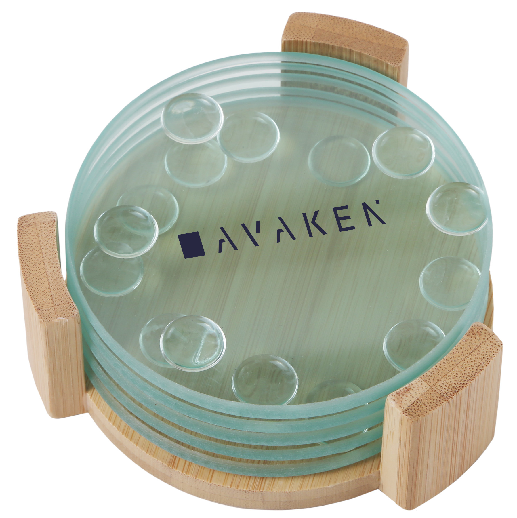 Picture of 5 Pc. Glass Round Coaster Set with Wood Stand