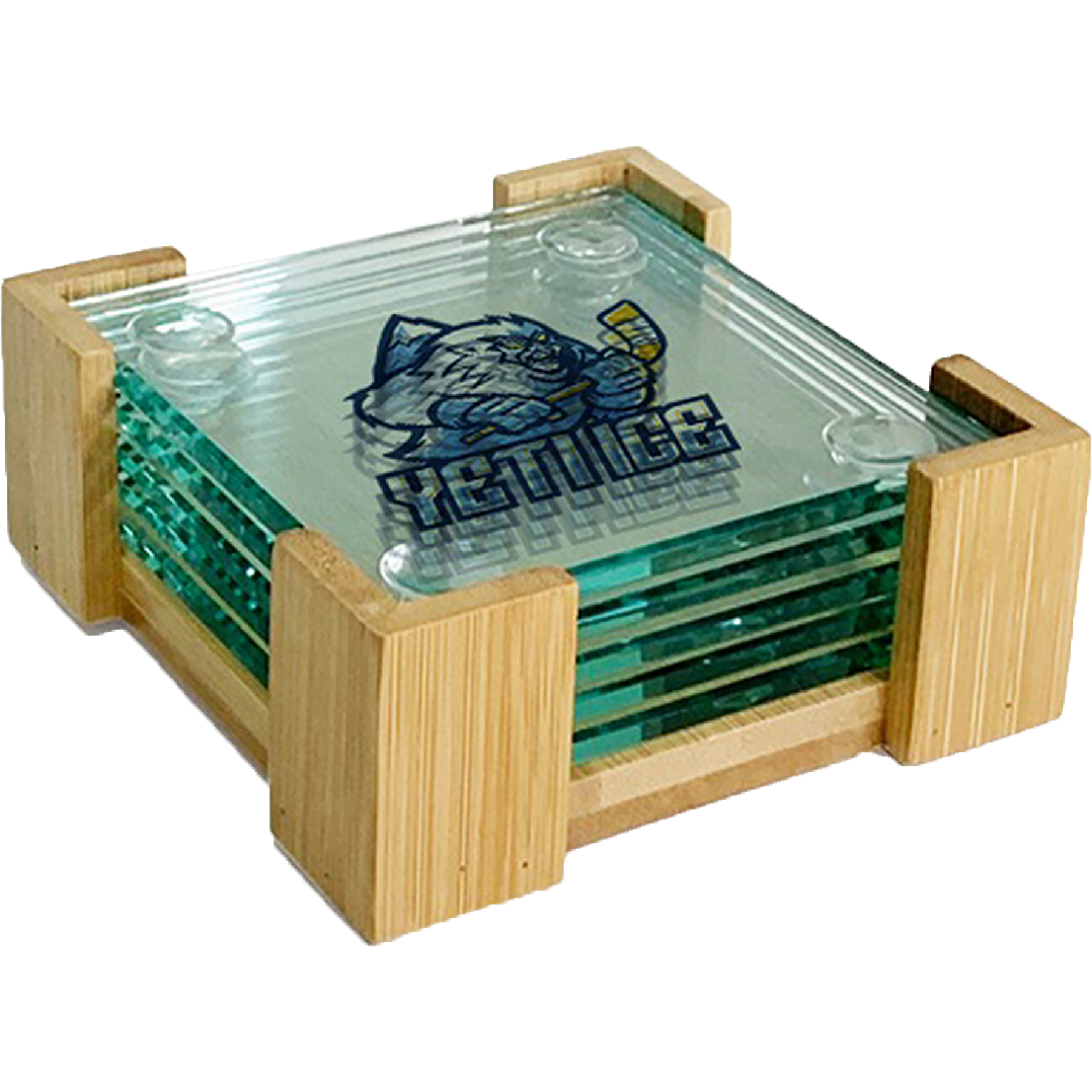 Picture of 5 Pc. Glass Square Coaster Set with Wood Stand