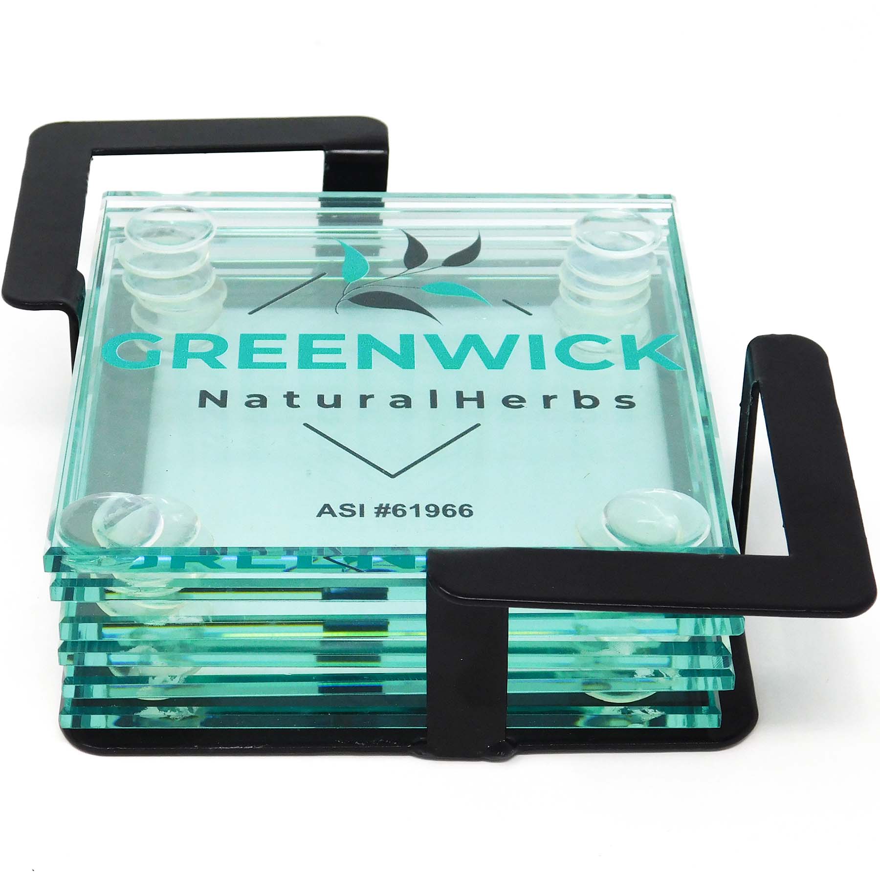 Picture of 6 Piece Glass Coaster Set in Metal Stand: Square