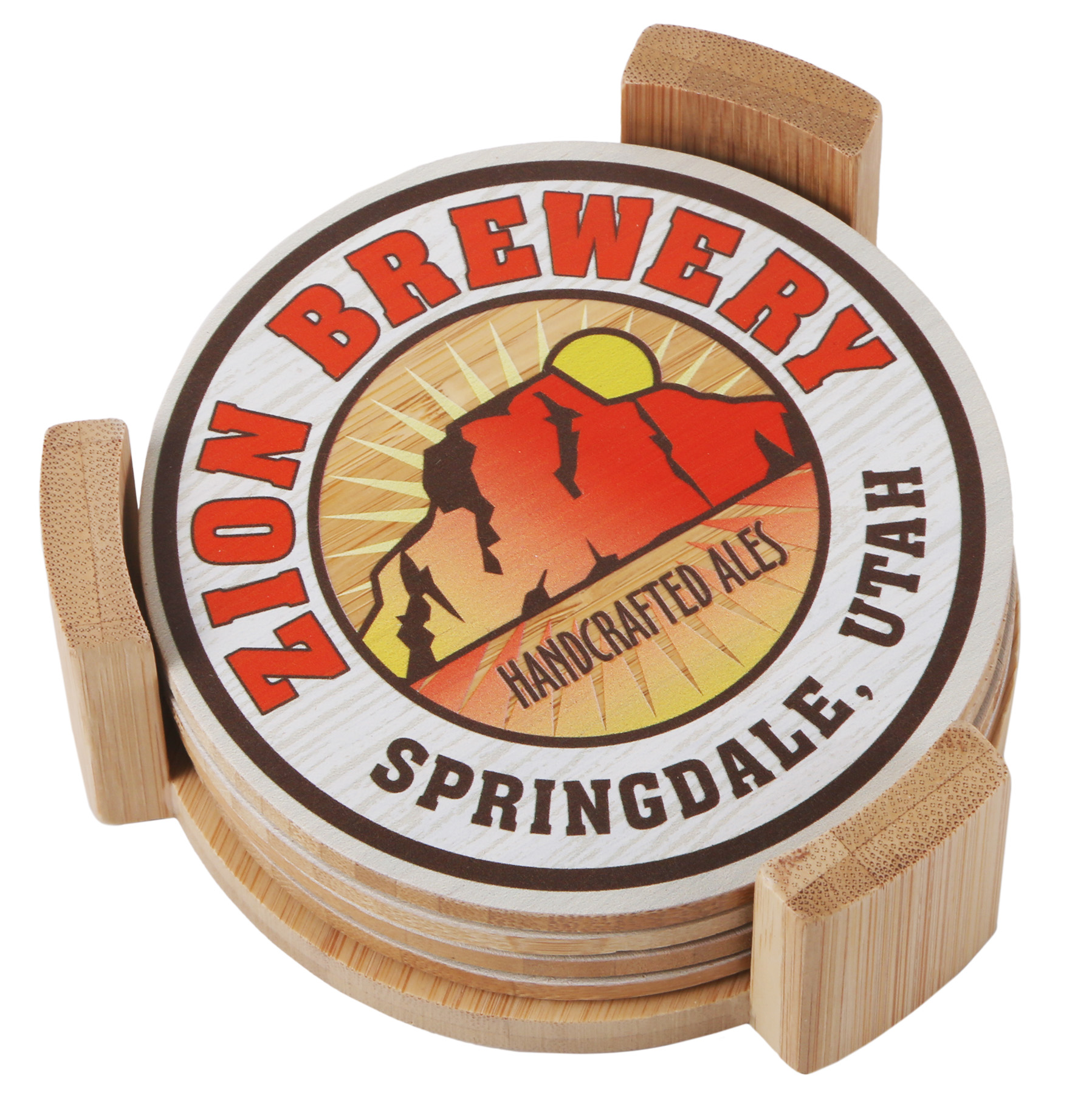 Picture of Round Bamboo Coaster Set with Wood Stand