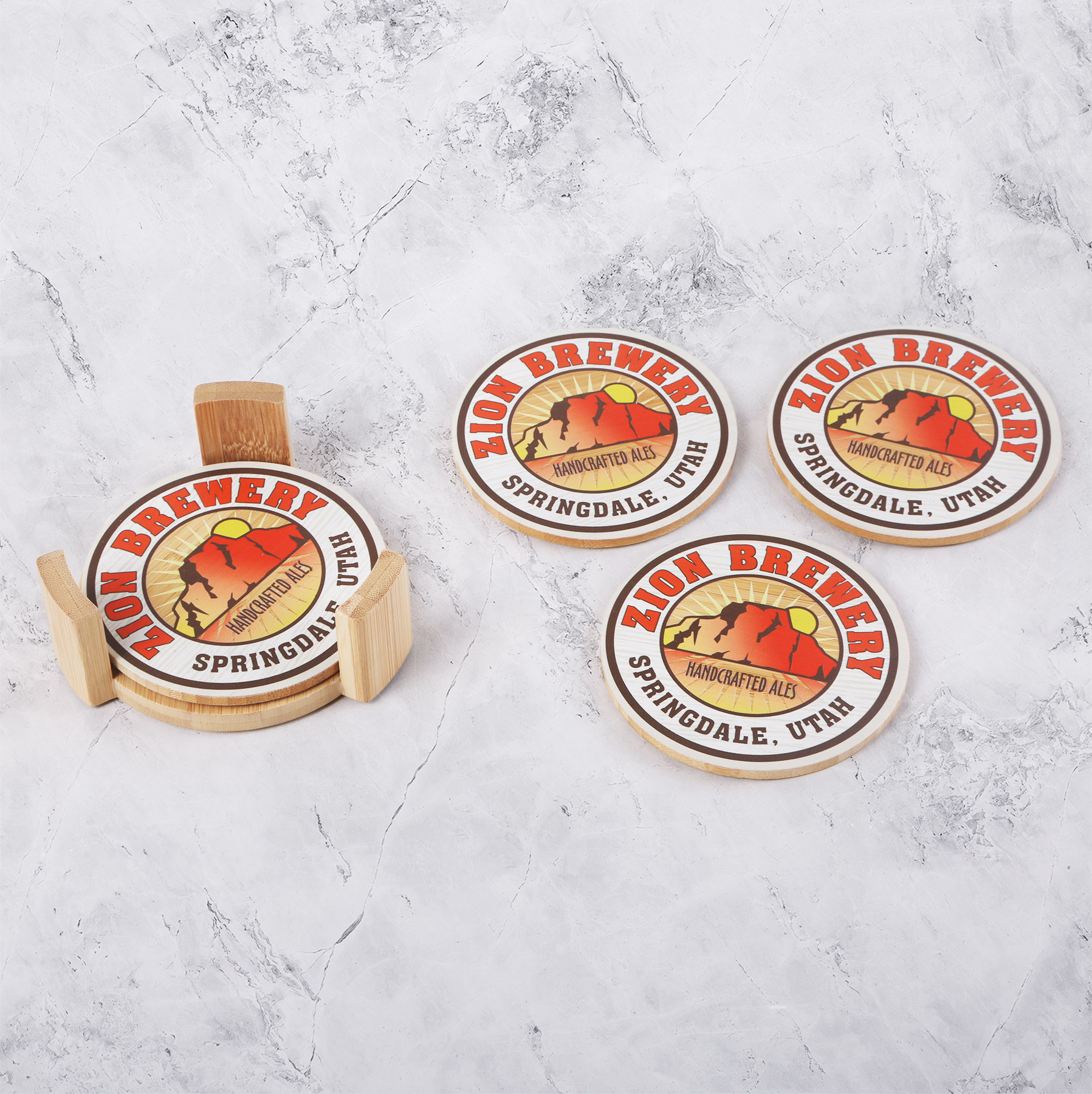 Picture of Round Bamboo Coaster Set with Wood Stand