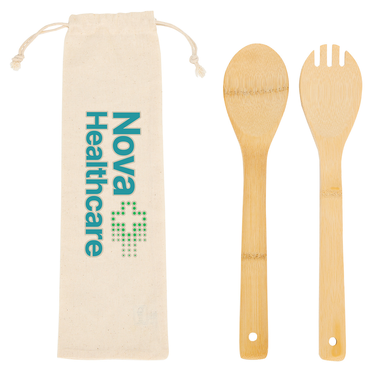 Picture of Bamboo Salad Utensils with Cotton Pouch