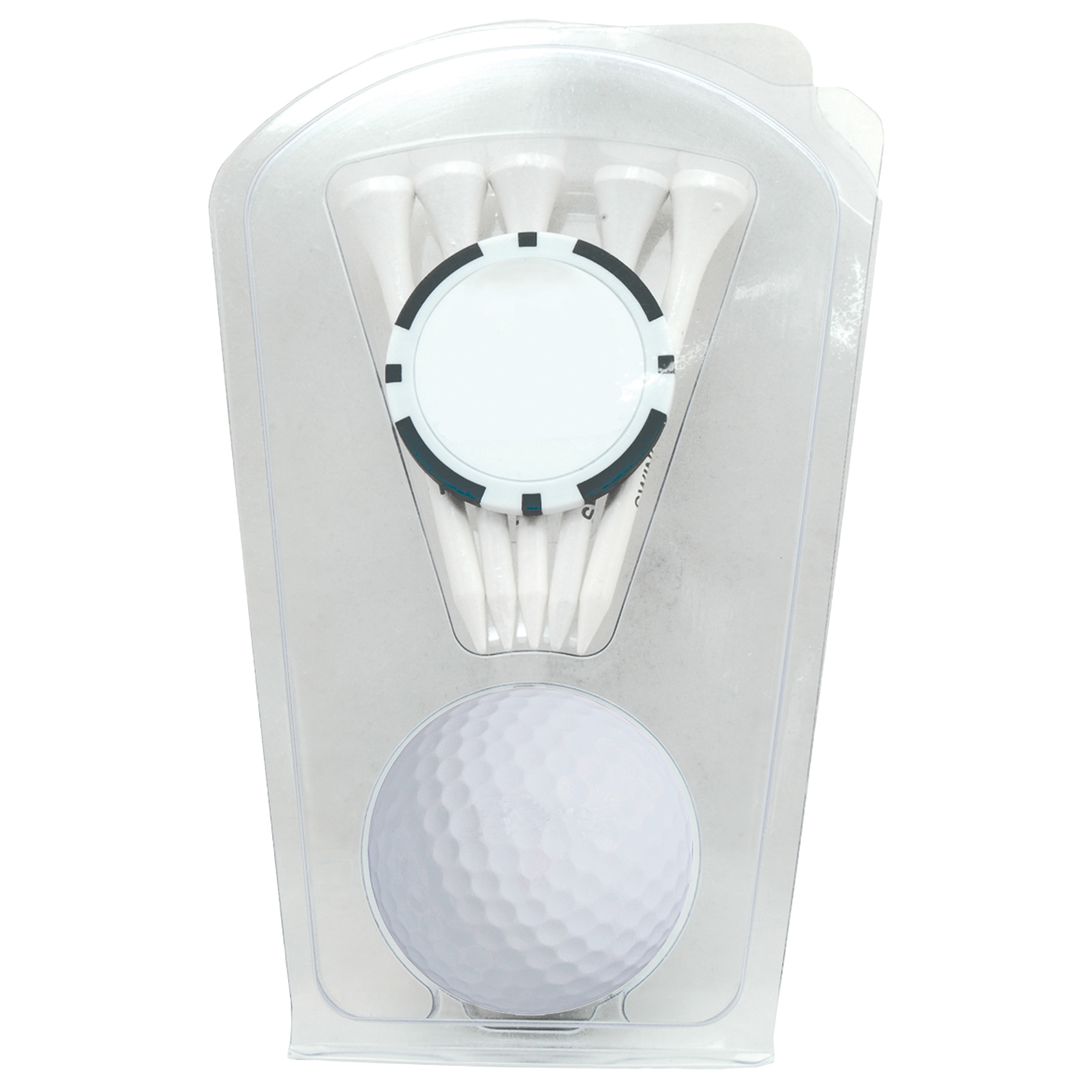 Picture of Golf Ball Clamshell with Poker Chip and Five Golf Tees