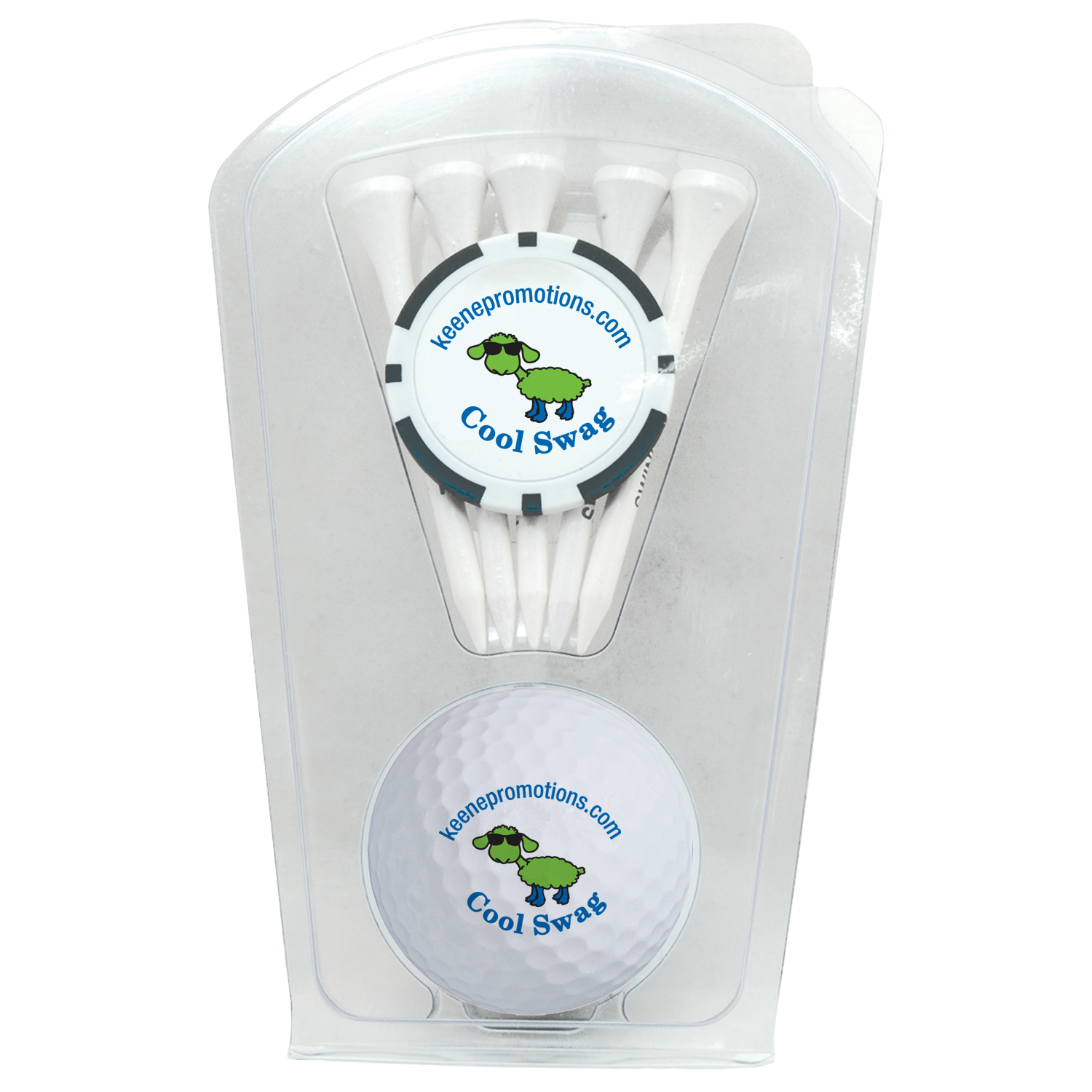 Picture of Golf Ball Clamshell with Poker Chip and Five Golf Tees