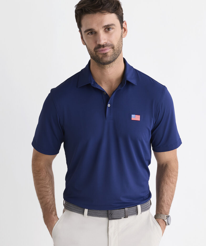 Picture of Vineyard Vines Men's Performance American Flag Solid Sankaty Polo