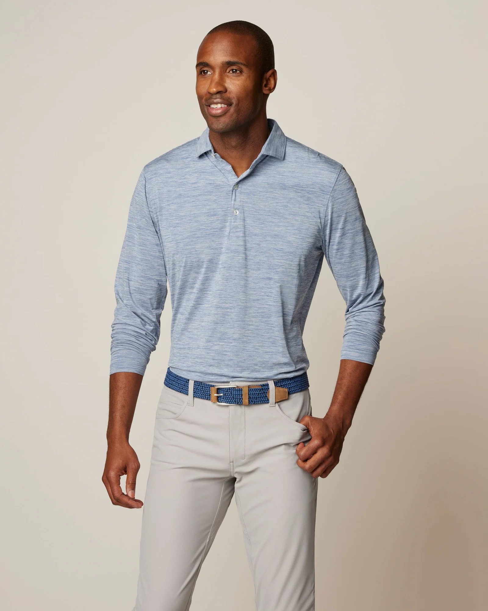 Picture of Johnnie-O Men's Prep-Formance Swing Heather Long Sleeve Jersey Polo