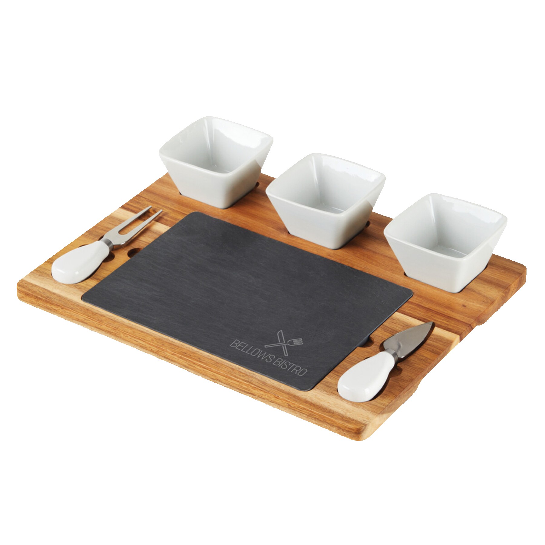 Picture of Acacia & Slate Cheese Board Set W/ Ceramic Bowls