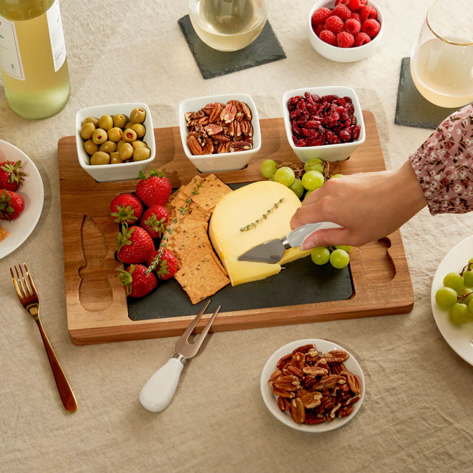 Picture of Acacia & Slate Cheese Board Set W/ Ceramic Bowls