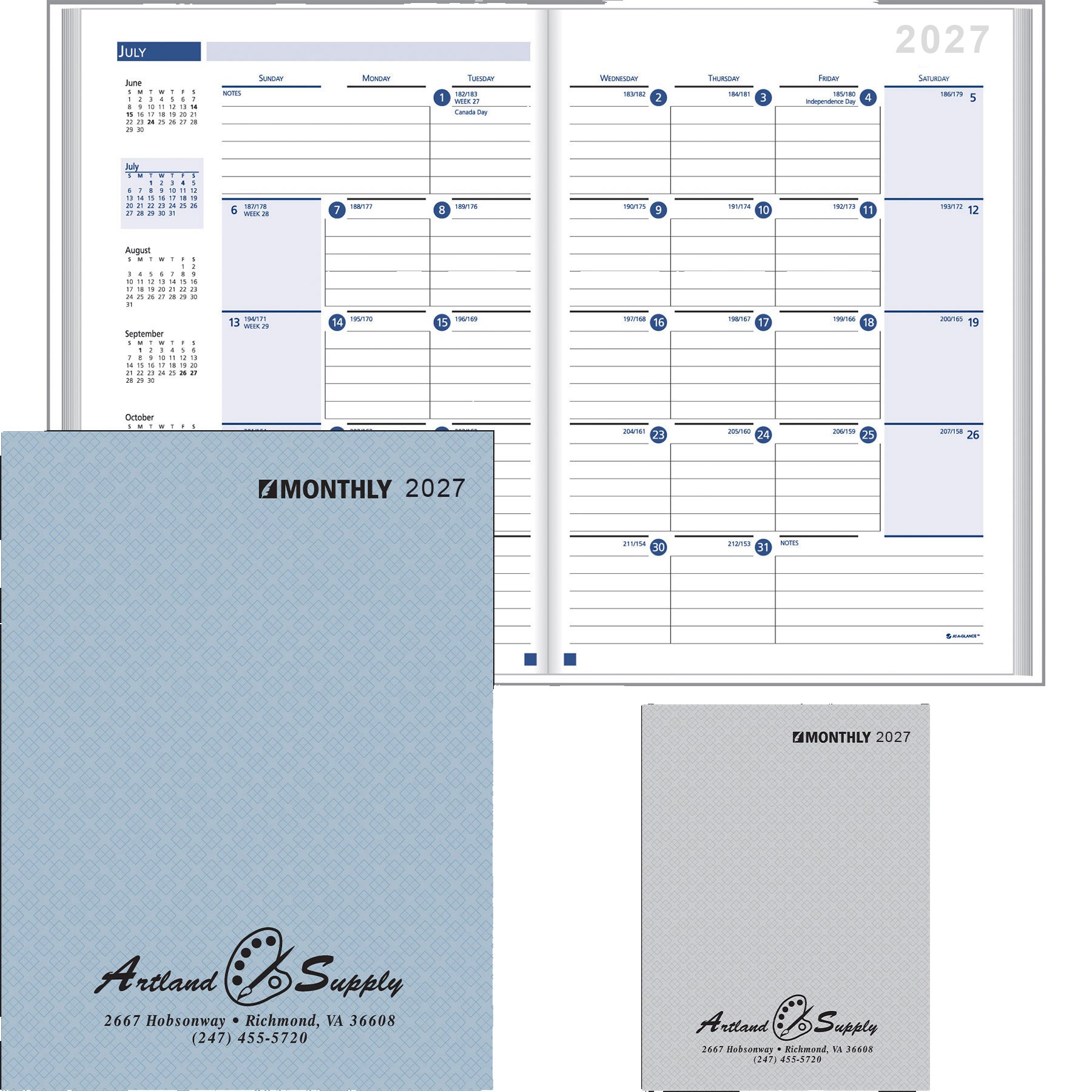 Picture of Ruled Monthly Desk Planner Stitched to Paper Cover: 2027