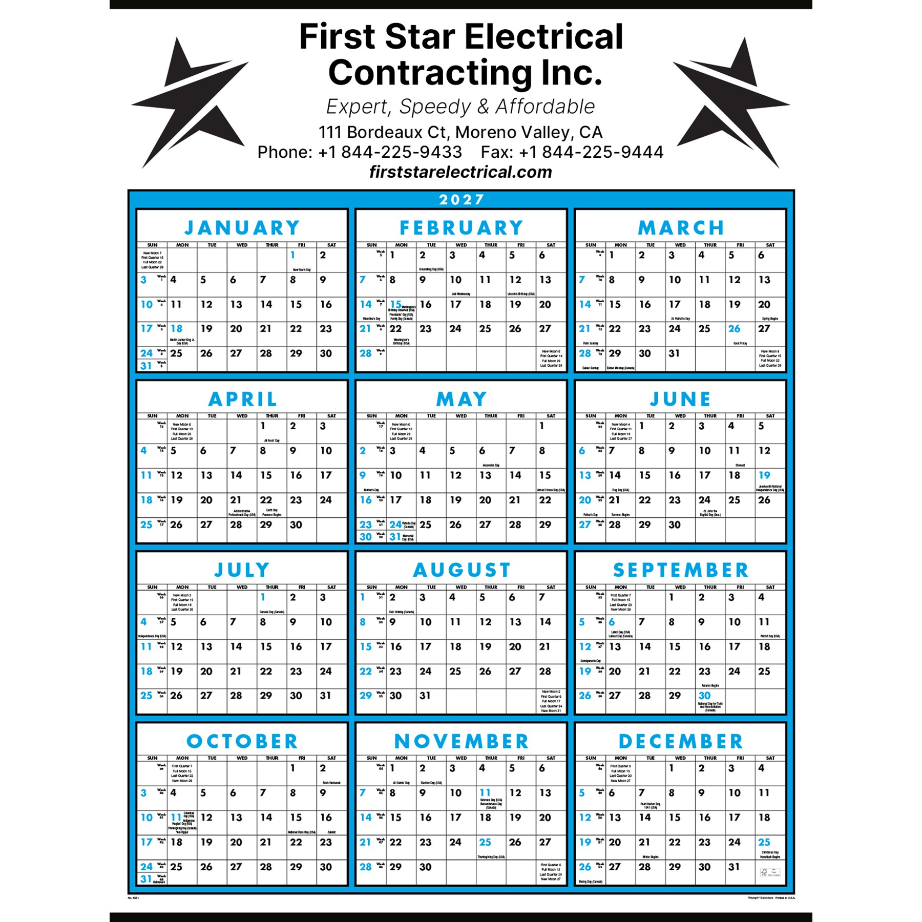 Picture of Full Year View Single Sheet Commercial Calendar: 2027