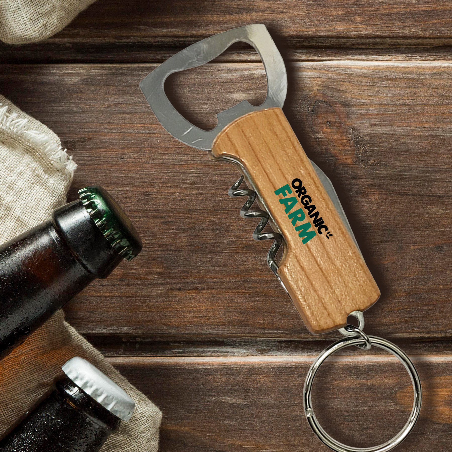Picture of Wood Bottle Opener - Keychain Bottle Opener/Corkscrew Combo
