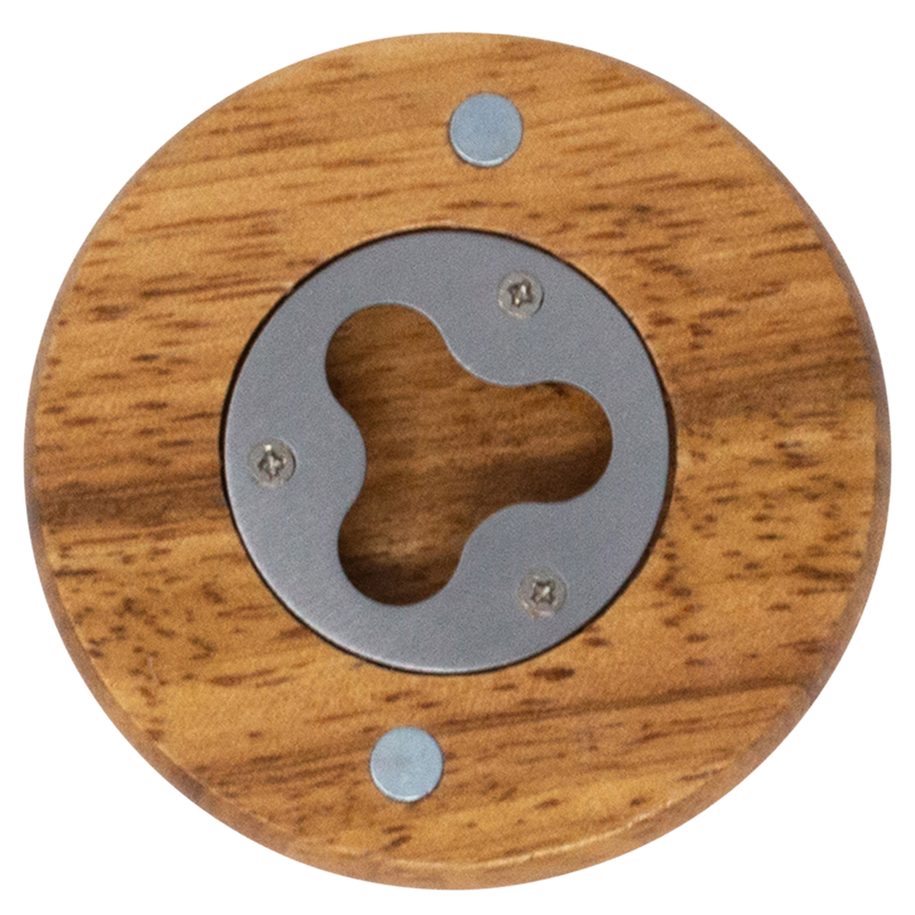 Picture of Wood Bottle Opener - Round With Metal Jaw On Back