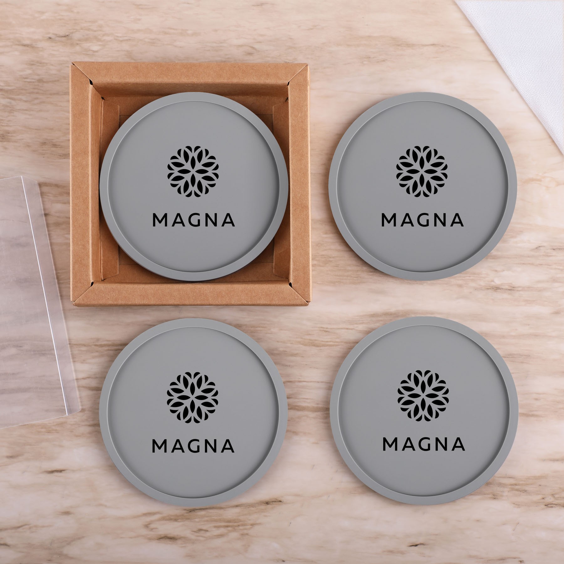 Picture of 4 Pc. Grippy Round Silicone Coaster Set In Box