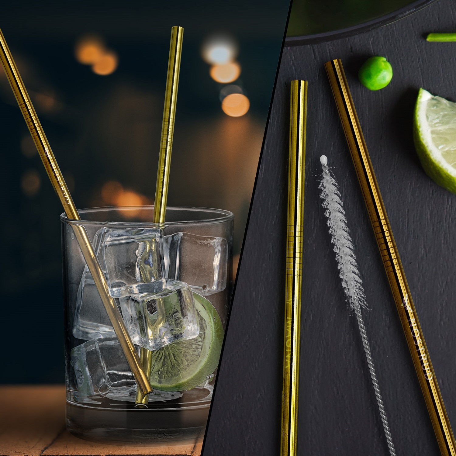 Picture of Straight Stainless Steel Straws: Set Of 2" Copper: Set of 2" Gold and/or Copper