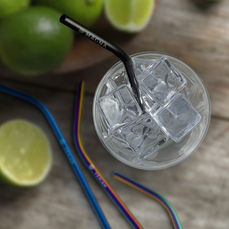 Picture of Bent Stainless Steel Straws: Individually Sold In Black, Blue, Or Rainbow