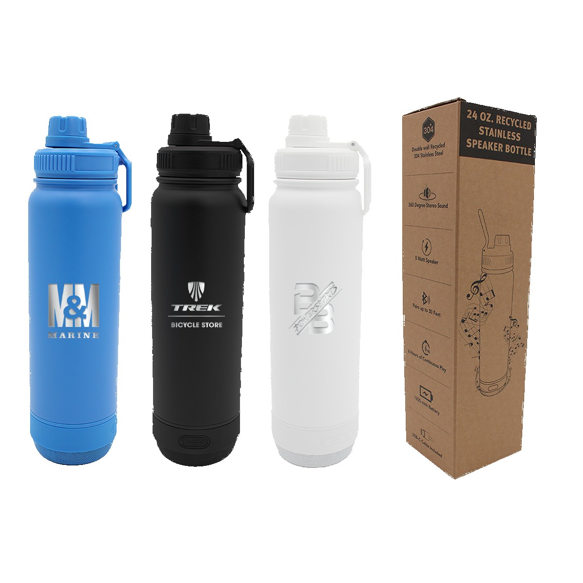 Picture of 24 oz. Recycled Stainless Speaker Bottle, Laser Engraved, Standard