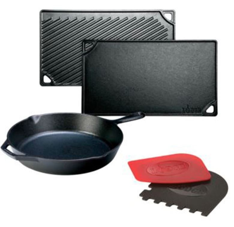 Picture of Lodge 16.75" Griddle, 12" Skillet, & 2 Scrapers