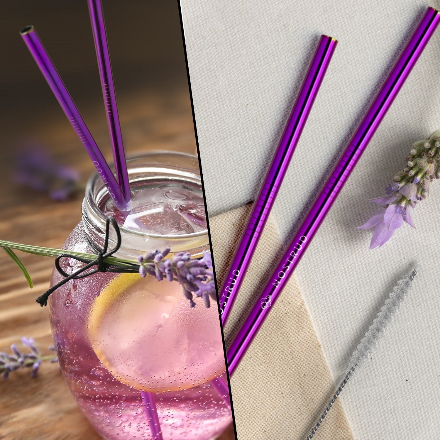 Picture of Straight Stainless Steel Straws: Set Of 2" Violet