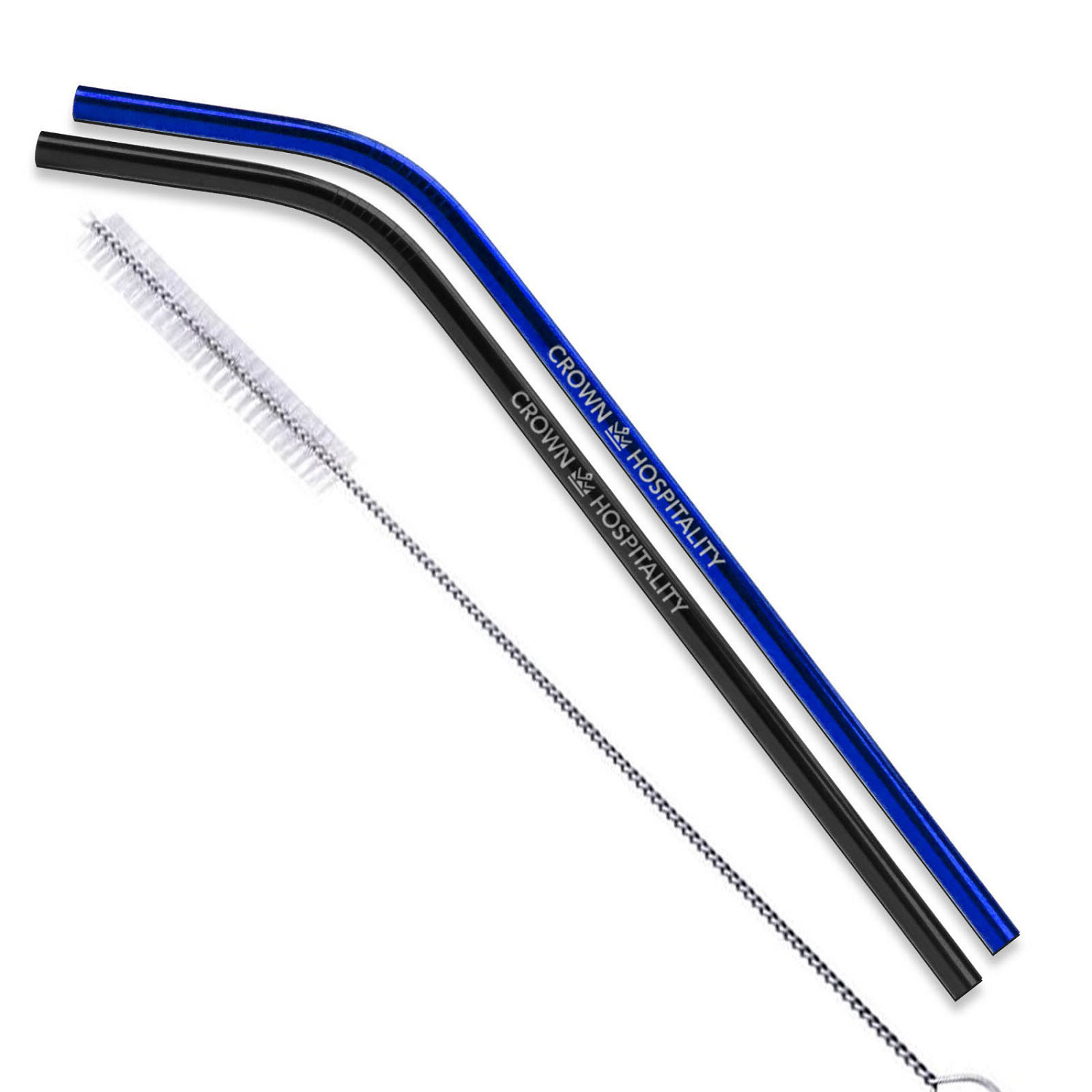 Picture of Bent Stainless Steel Straws: Set Of 2" Black, Blue, And/Or Rainbow