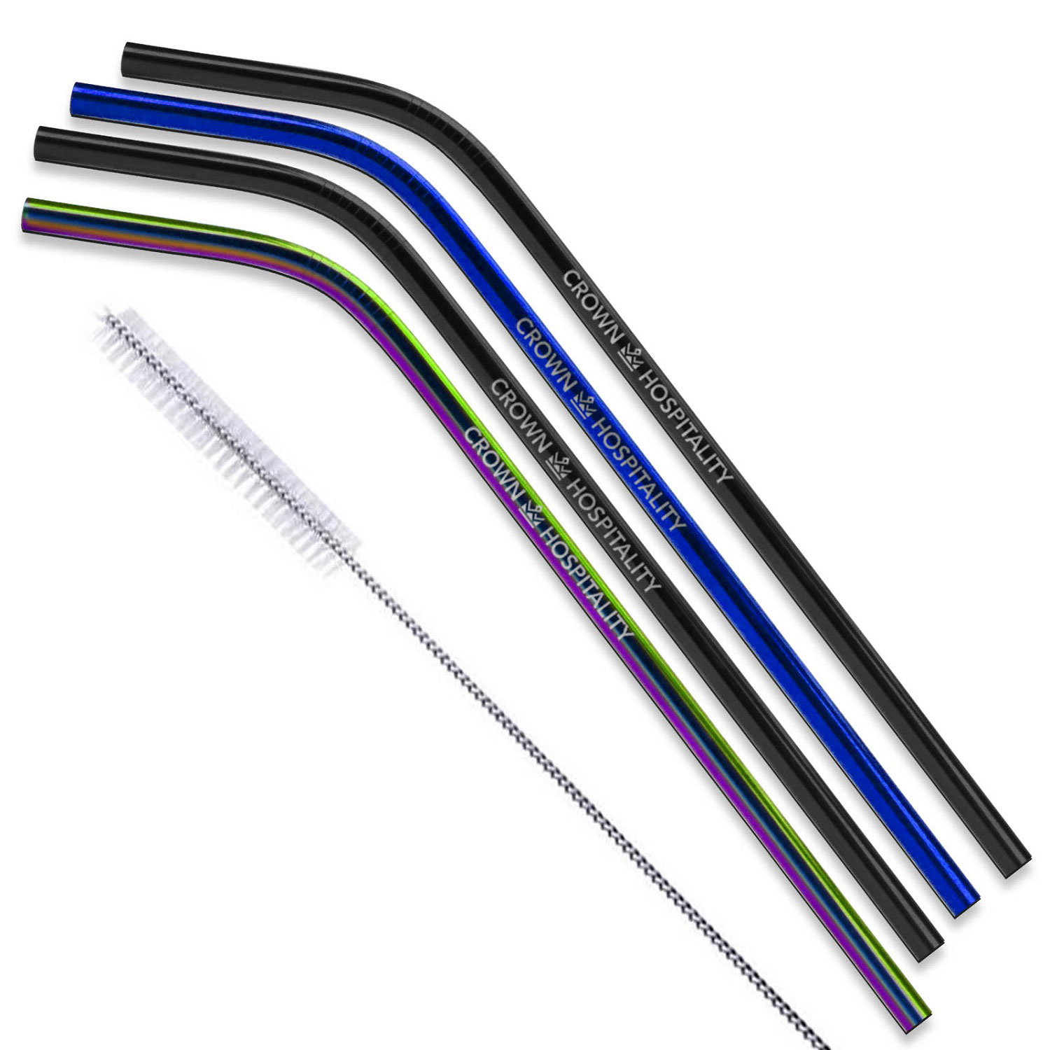 Picture of Bent Stainless Steel Straws: Set Of 4" Black, Blue, And/Or Rainbow