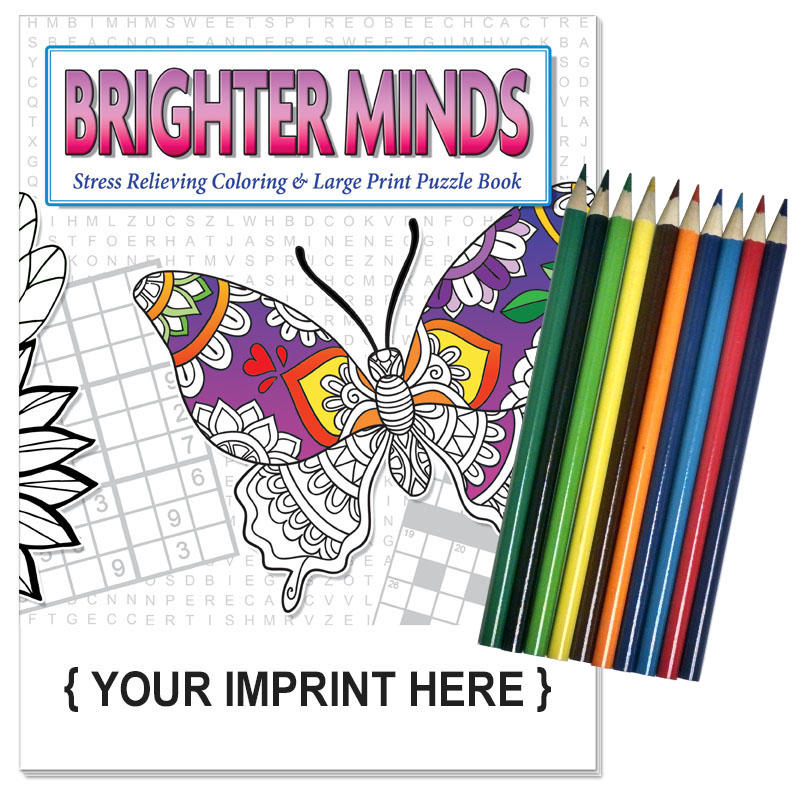 Picture of Relax Pack - Brighter Minds adult coloring puzzle book combo + Colored Pencils