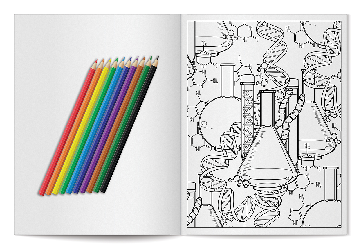 Picture of Relax Pack - STEMulate adult coloring puzzle book combo + Colored Pencils