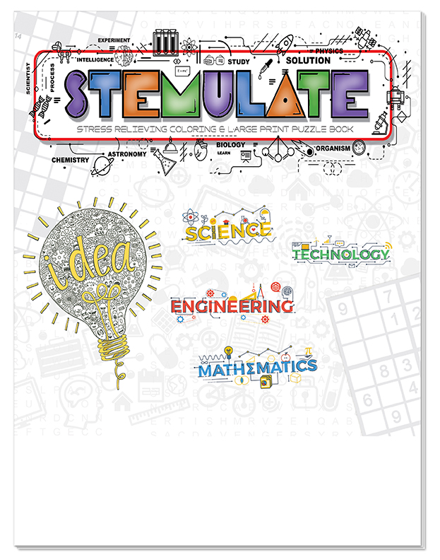 Picture of Relax Pack - STEMulate adult coloring puzzle book combo + Colored Pencils