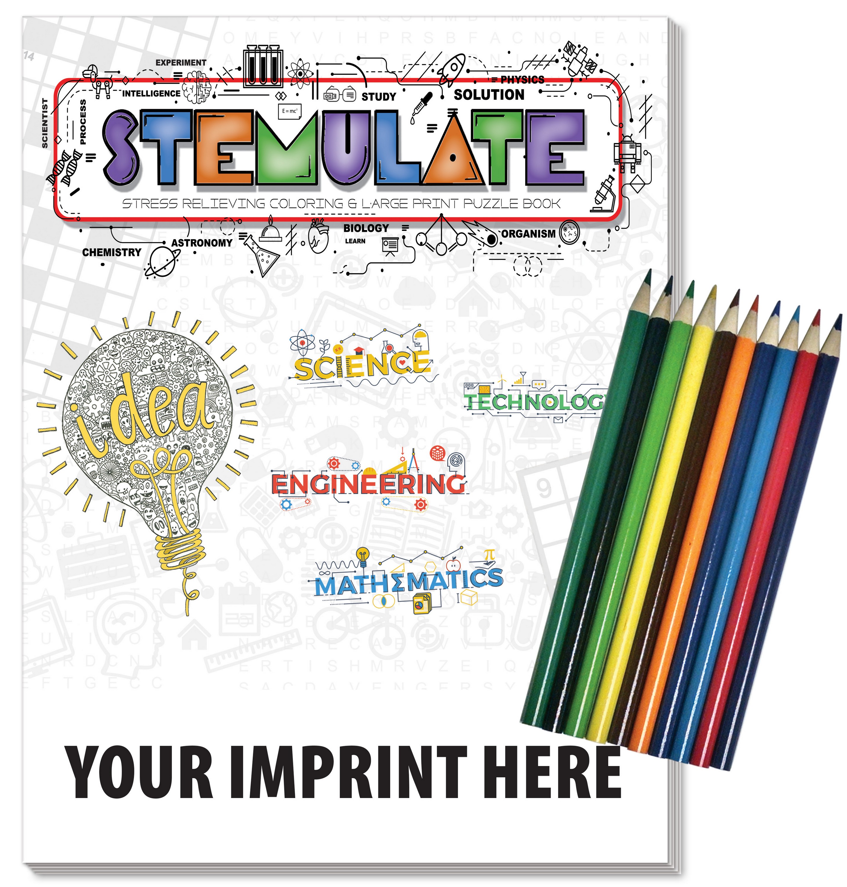 Picture of Relax Pack - STEMulate adult coloring puzzle book combo + Colored Pencils