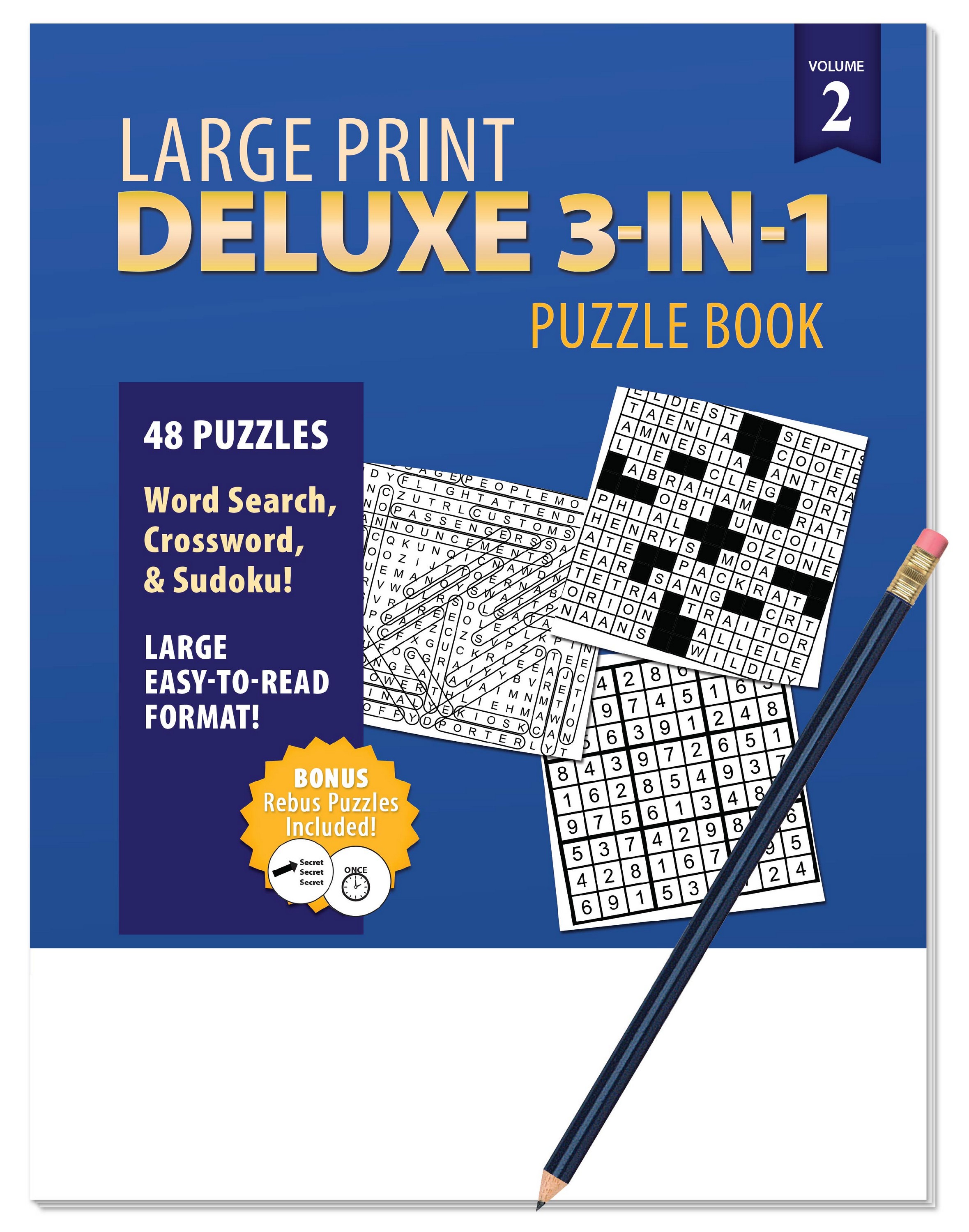 Picture of LARGE PRINT Deluxe 3-in-1 Puzzle Book Pack. Volume 2