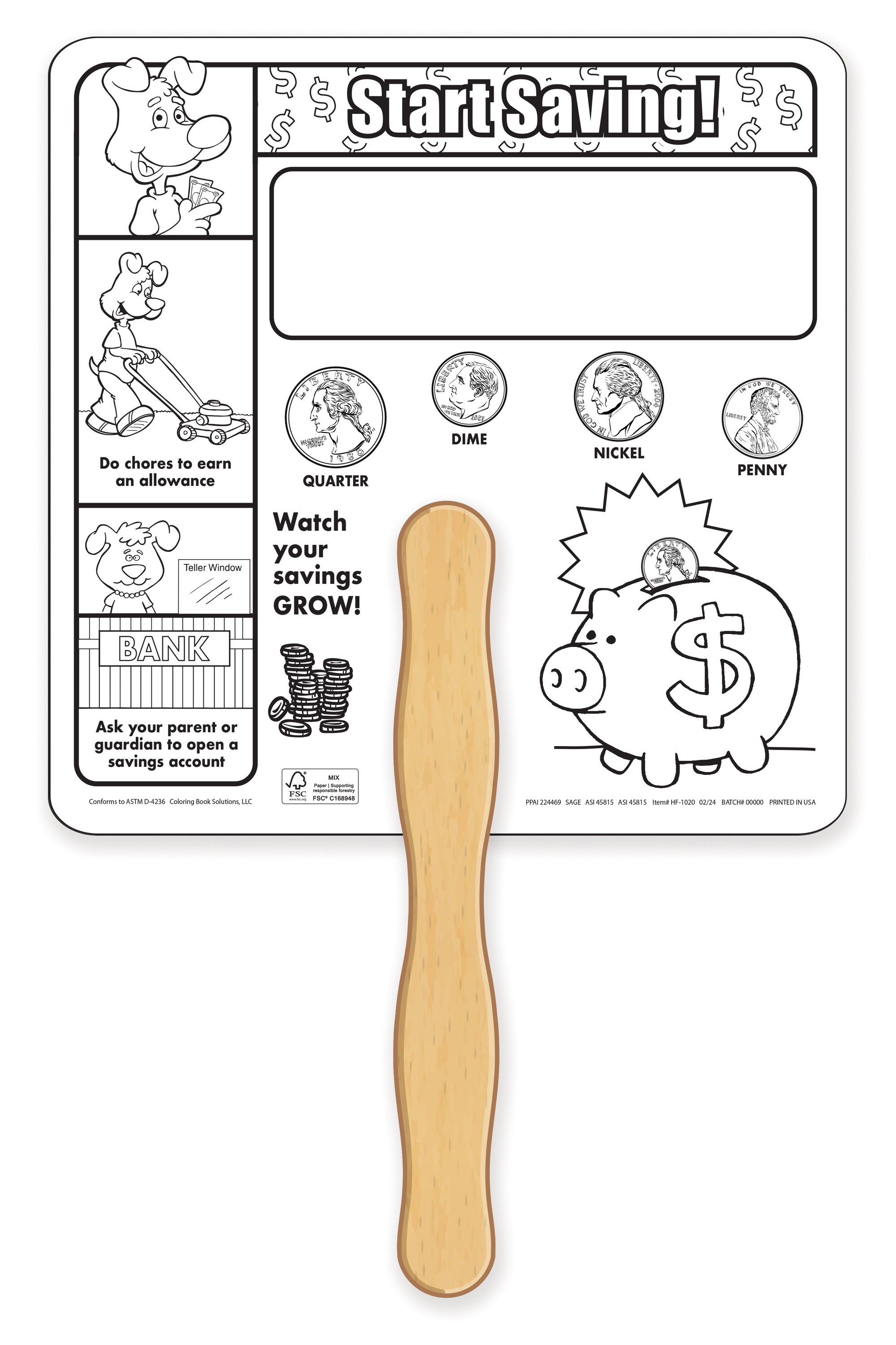 Picture of Saving Money Coloring Hand Fan - FSC Certified