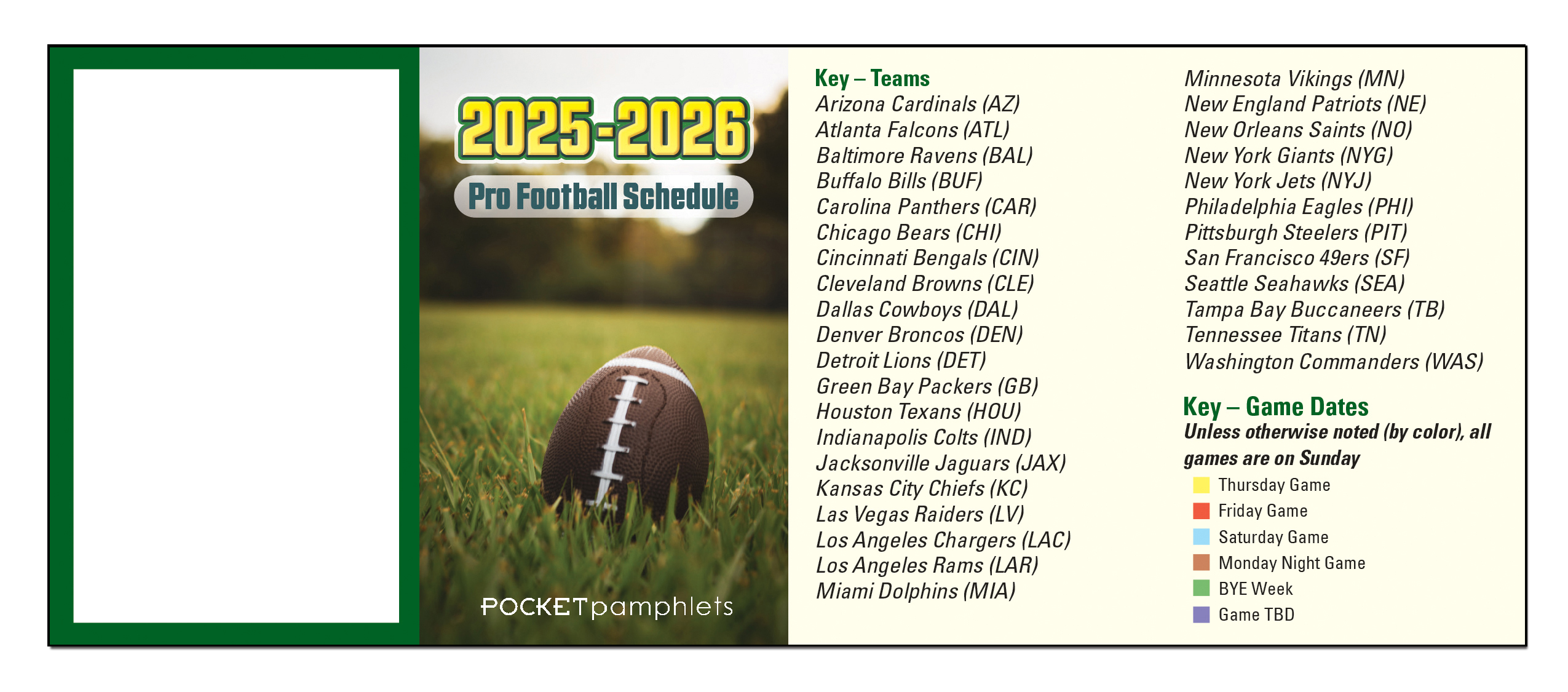 Picture of Pro Football Season Schedule Pocket Pamphlet